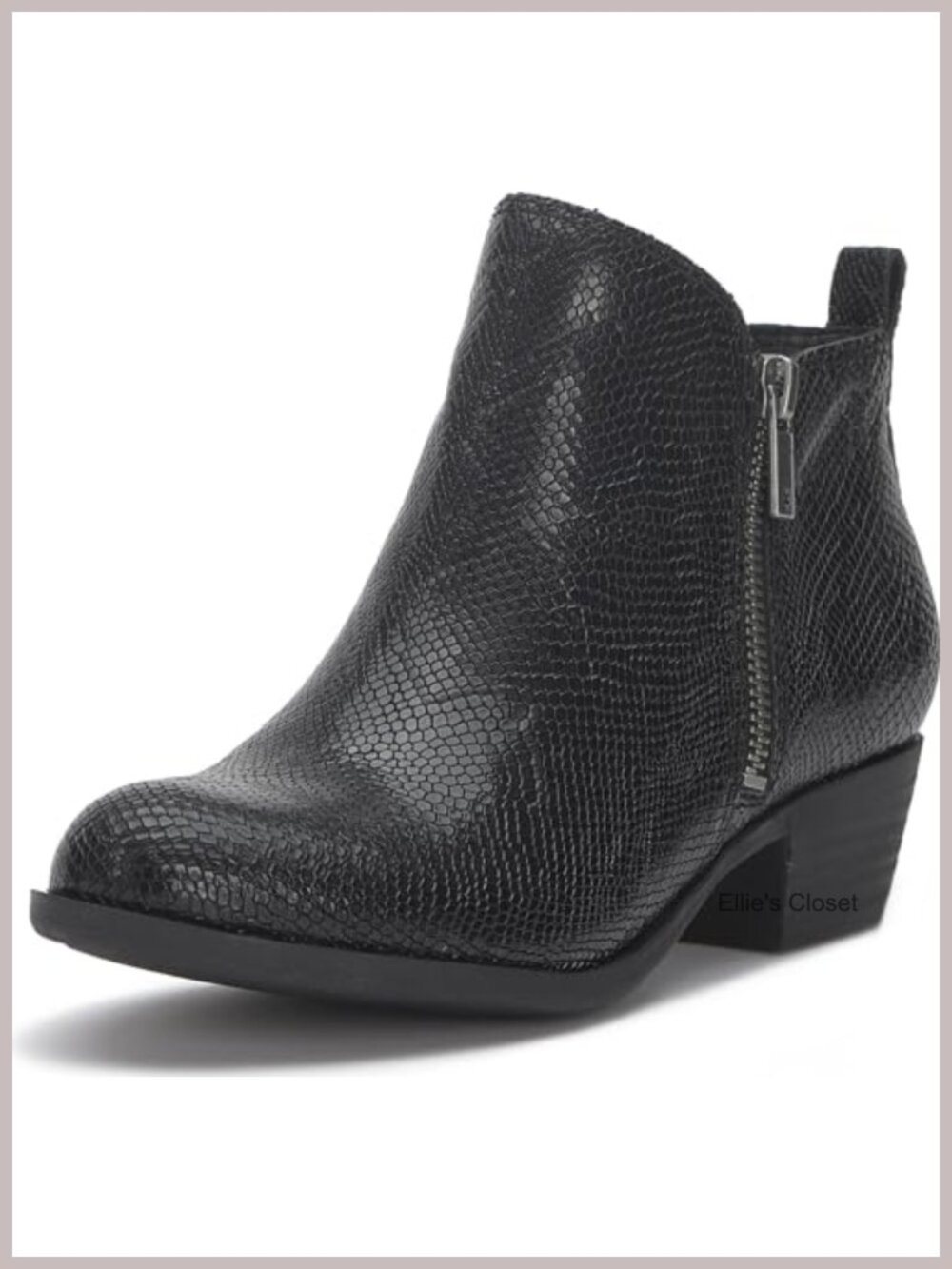 Leather Ankle Bootie Dual Side Zip Stacked Heel Round Toe
